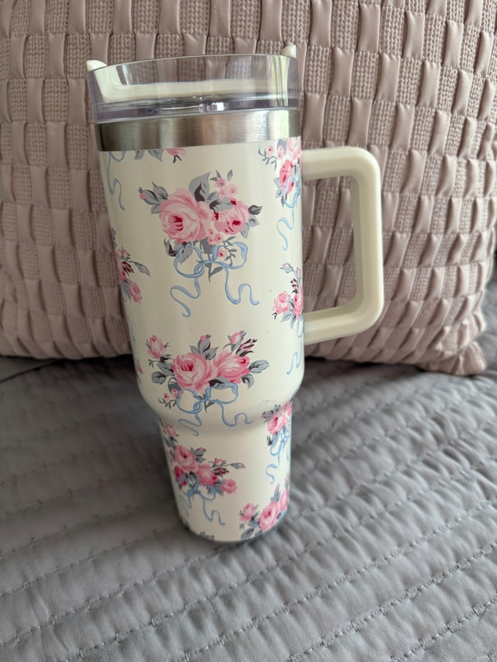 Floral Insulated Travel Mug - Pink Rose Pattern